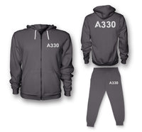 Thumbnail for A330 Flat Text Designed Zipped Hoodies & Sweatpants Set