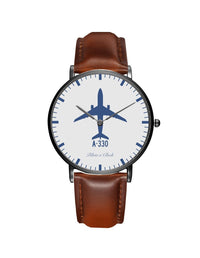 Thumbnail for Airbus A330 Leather Strap Watches Pilot Eyes Store Black & Brown Leather Strap 