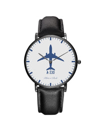 Thumbnail for Airbus A330 Leather Strap Watches Pilot Eyes Store Black & Black Leather Strap 