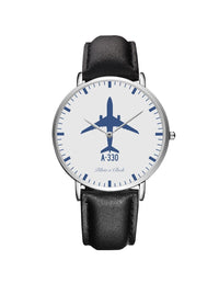 Thumbnail for Airbus A330 Leather Strap Watches Pilot Eyes Store Silver & Black Leather Strap 