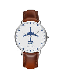 Thumbnail for Airbus A330 Leather Strap Watches Pilot Eyes Store Silver & Brown Leather Strap 