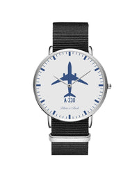Thumbnail for Airbus A330 Leather Strap Watches Pilot Eyes Store Silver & Black Nylon Strap 