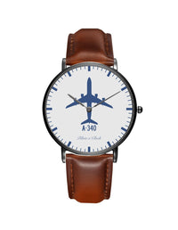 Thumbnail for Airbus A340 Leather Strap Watches Pilot Eyes Store Black & Brown Leather Strap 