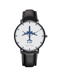 Thumbnail for Airbus A340 Leather Strap Watches Pilot Eyes Store Black & Black Leather Strap 