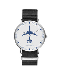 Thumbnail for Airbus A340 Leather Strap Watches Pilot Eyes Store Silver & Black Leather Strap 