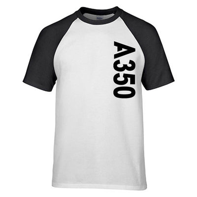 Airbus A350 Side Text aviation design printed on soft cotton raglan T-shirt.