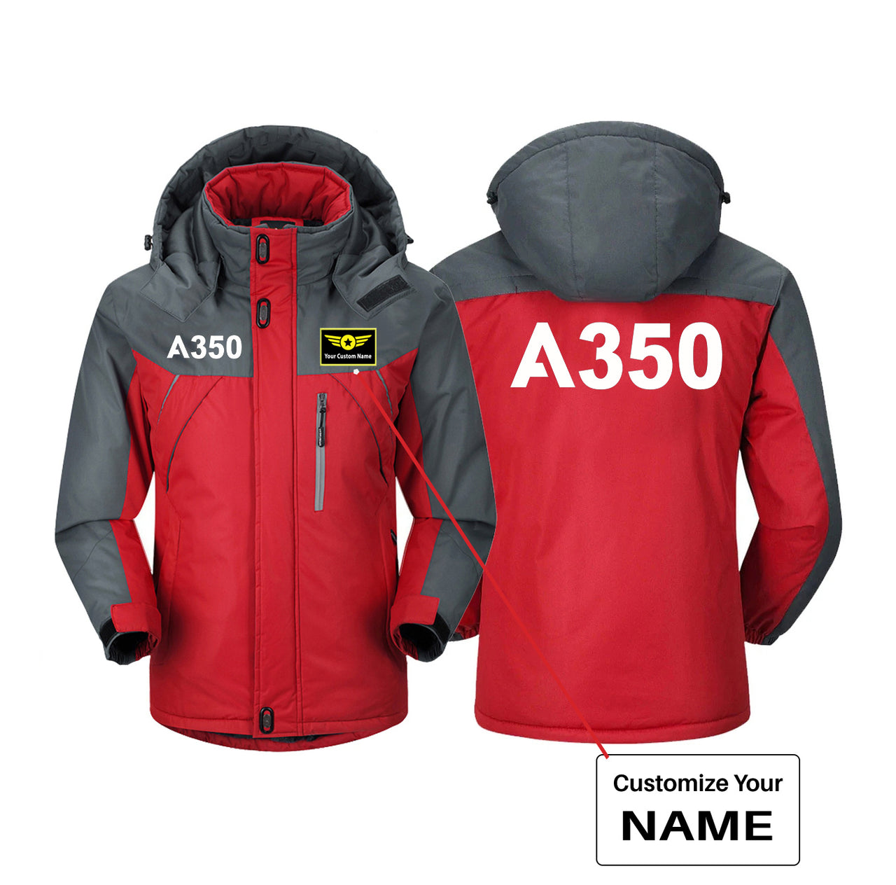 A350 Flat Text Designed Thick Winter Jackets