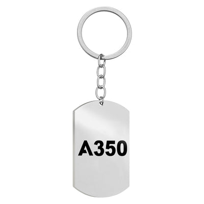 Side view of Airbus A350 Flat Text Stainless Steel Key Chains (Double Side) aviation double-side stainless steel key chain in.