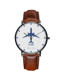 Thumbnail for Airbus A350 Leather Strap Watches Pilot Eyes Store Black & Brown Leather Strap 