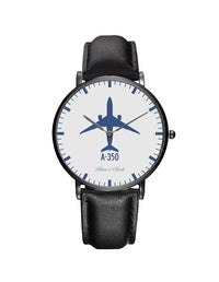 Thumbnail for Airbus A350 Leather Strap Watches Pilot Eyes Store Black & Black Leather Strap 