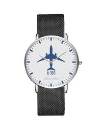 Thumbnail for Airbus A350 Stainless Steel Strap Watches Pilot Eyes Store Silver & Black Stainless Steel Strap 