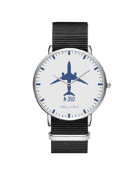 Thumbnail for Airbus A350 Leather Strap Watches Pilot Eyes Store Silver & Black Nylon Strap 