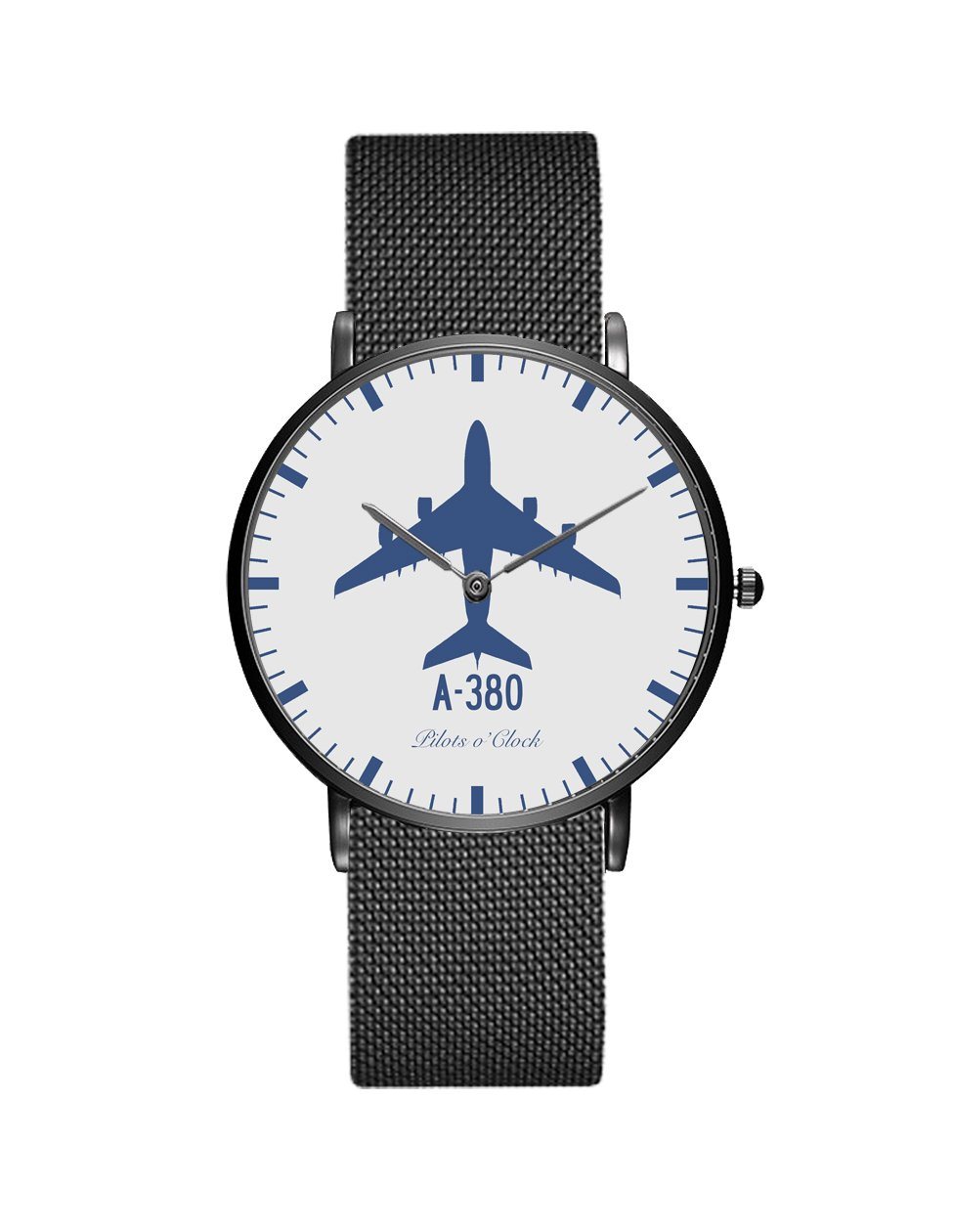 Airbus A380 Stainless Steel Strap Watches Pilot Eyes Store Black & Stainless Steel Strap 