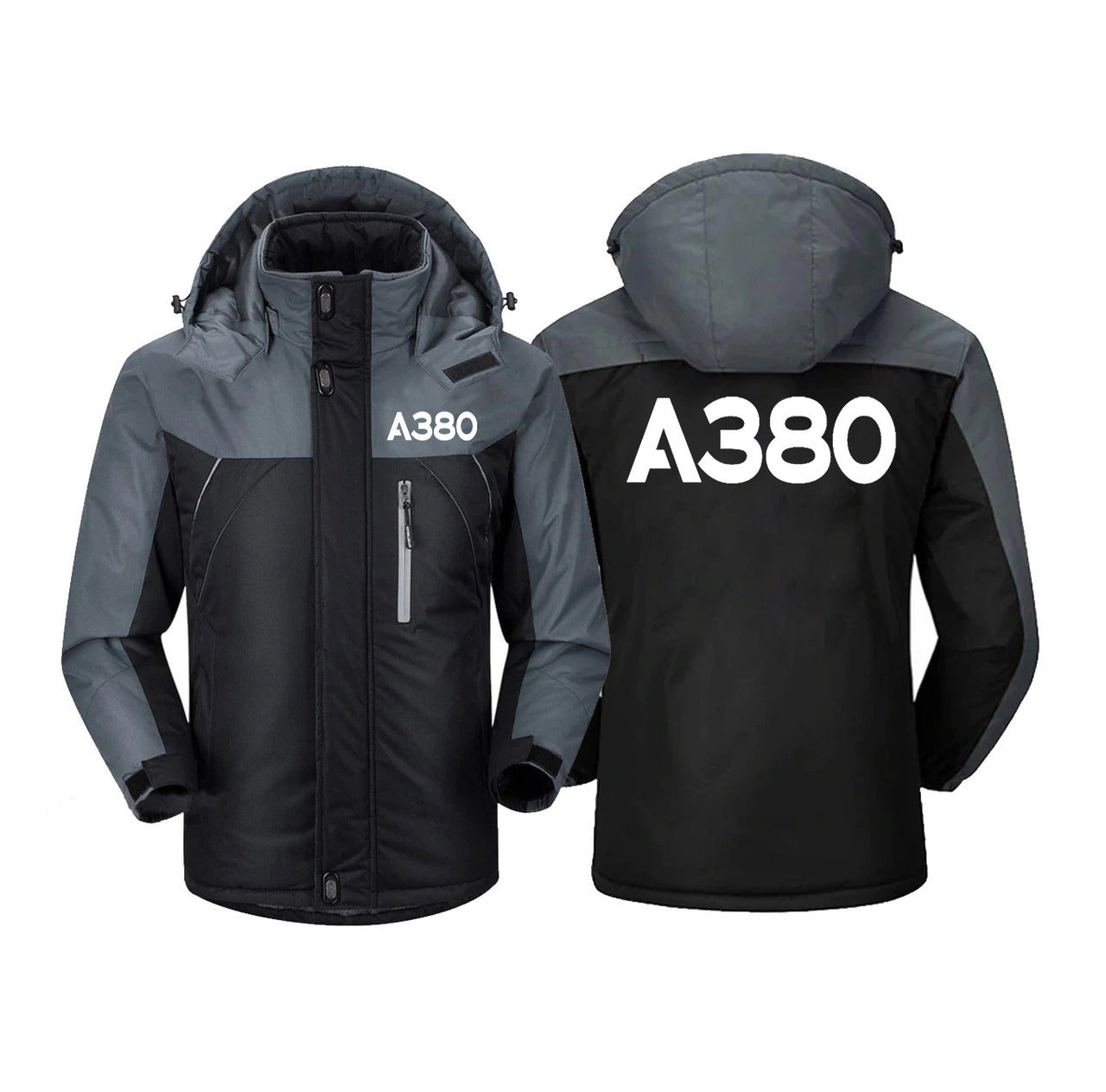 A380 Flat Text Designed Thick Winter Jackets