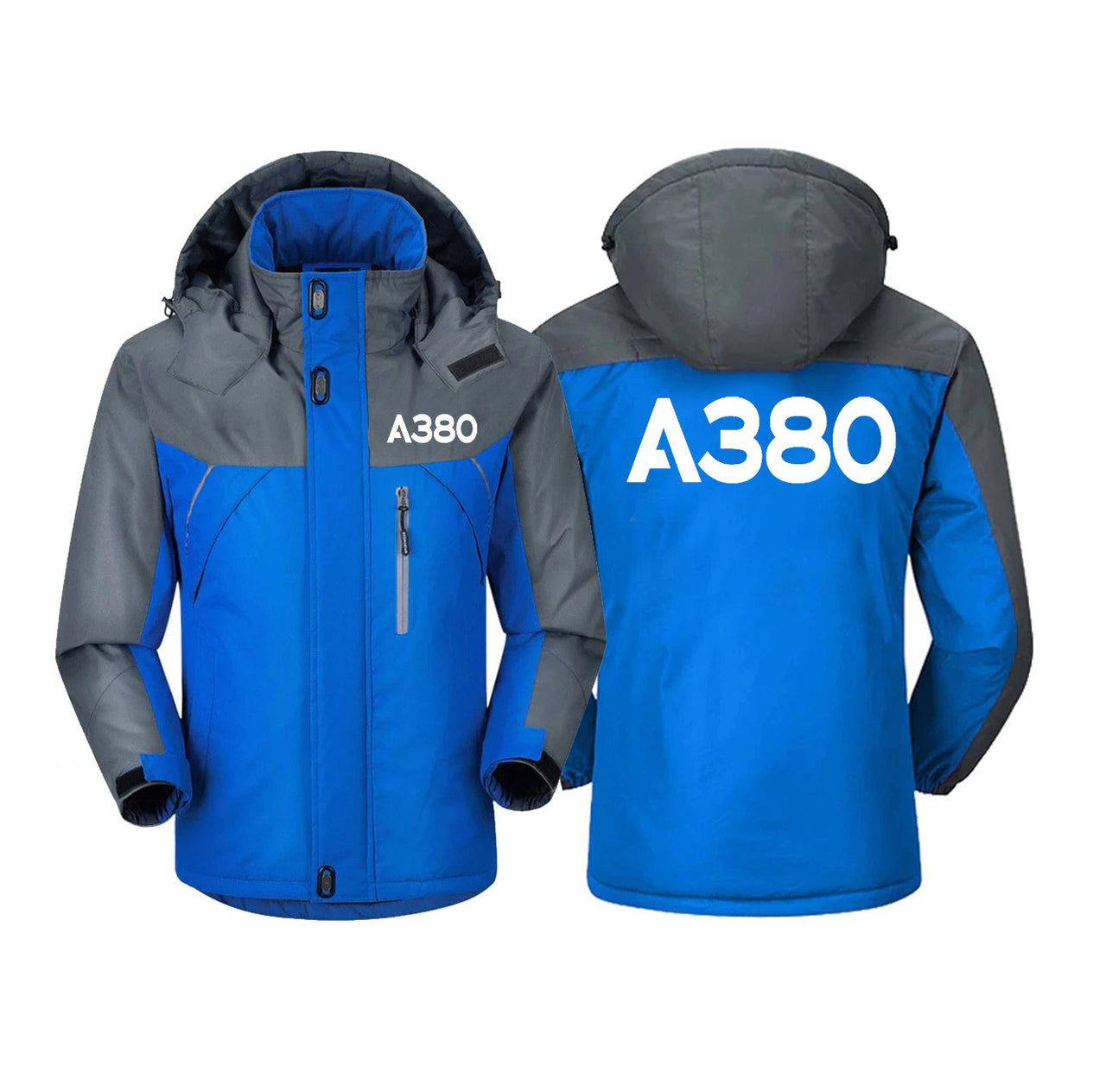 A380 Flat Text Designed Thick Winter Jackets