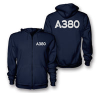 Thumbnail for A380 Flat Text Designed Zipped Hoodies