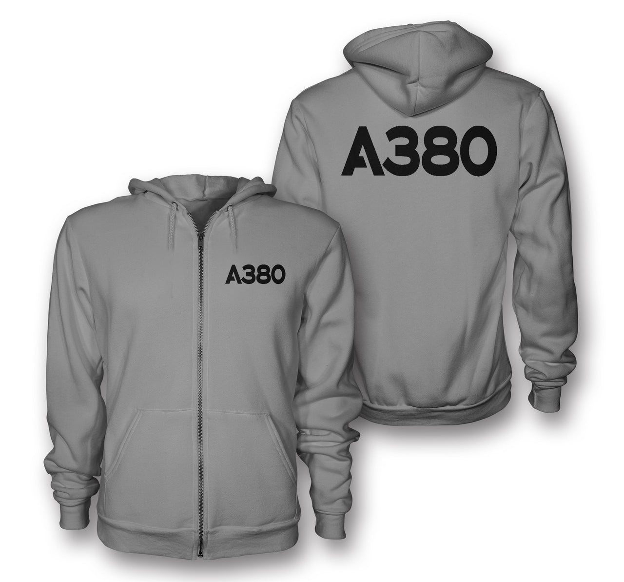A380 Flat Text Designed Zipped Hoodies