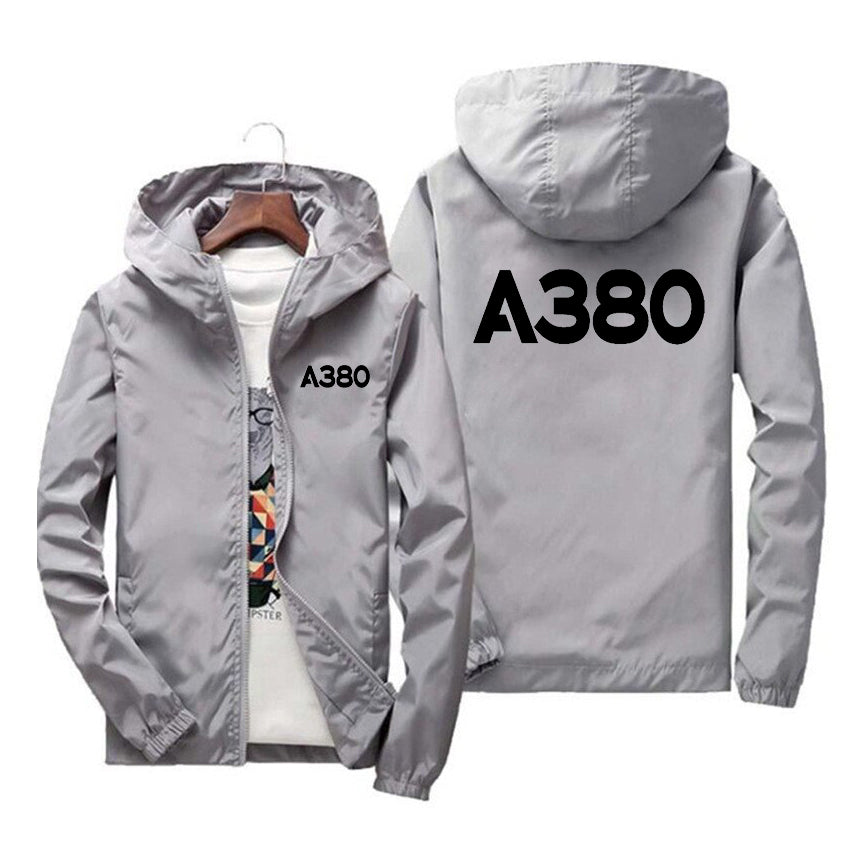 A380 Flat Text Designed Windbreaker Jackets