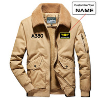 Thumbnail for A380 Flat Text Designed Thick Bomber Jackets