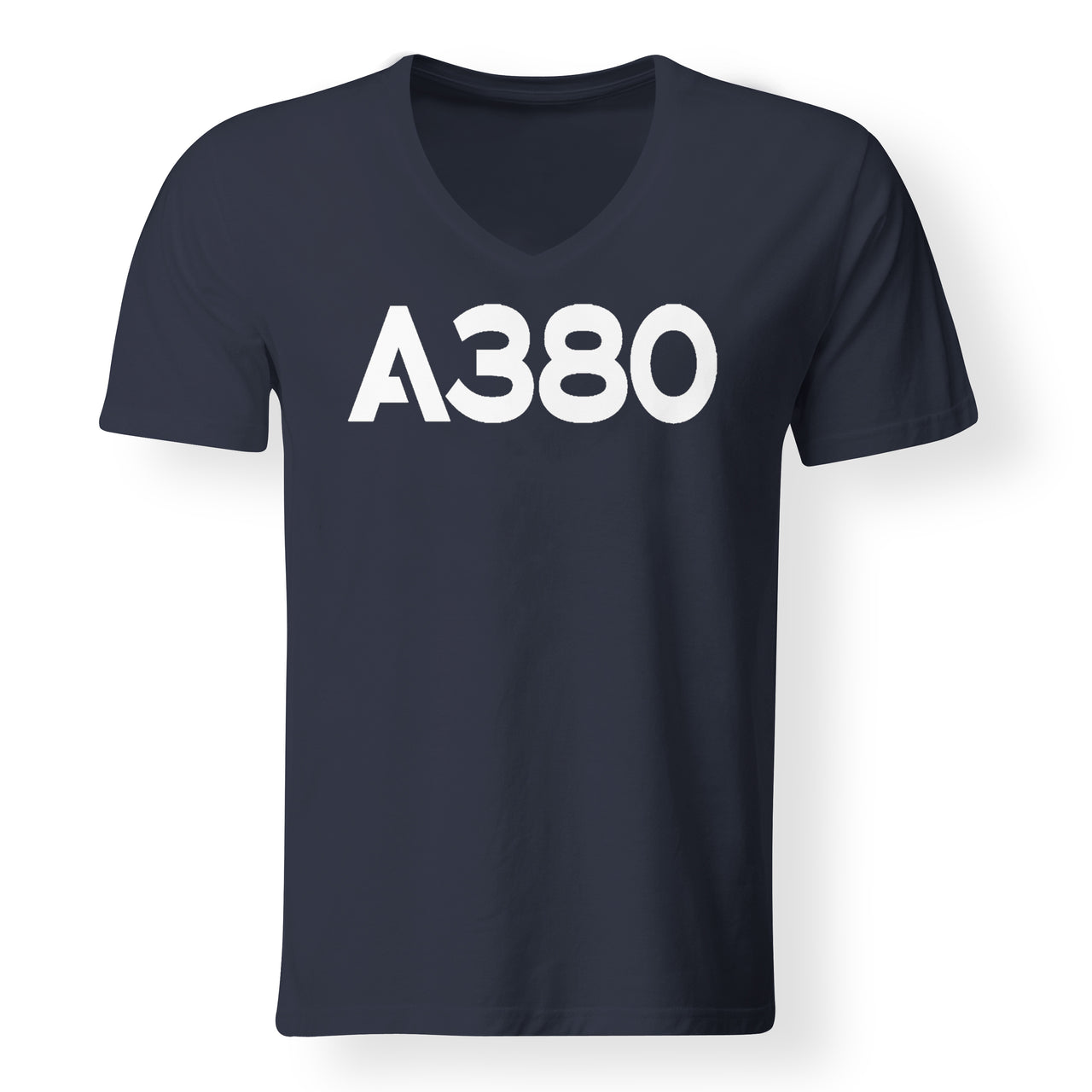 A380 Flat Text Designed V-Neck T-Shirts