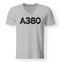 Thumbnail for A380 Flat Text Designed V-Neck T-Shirts