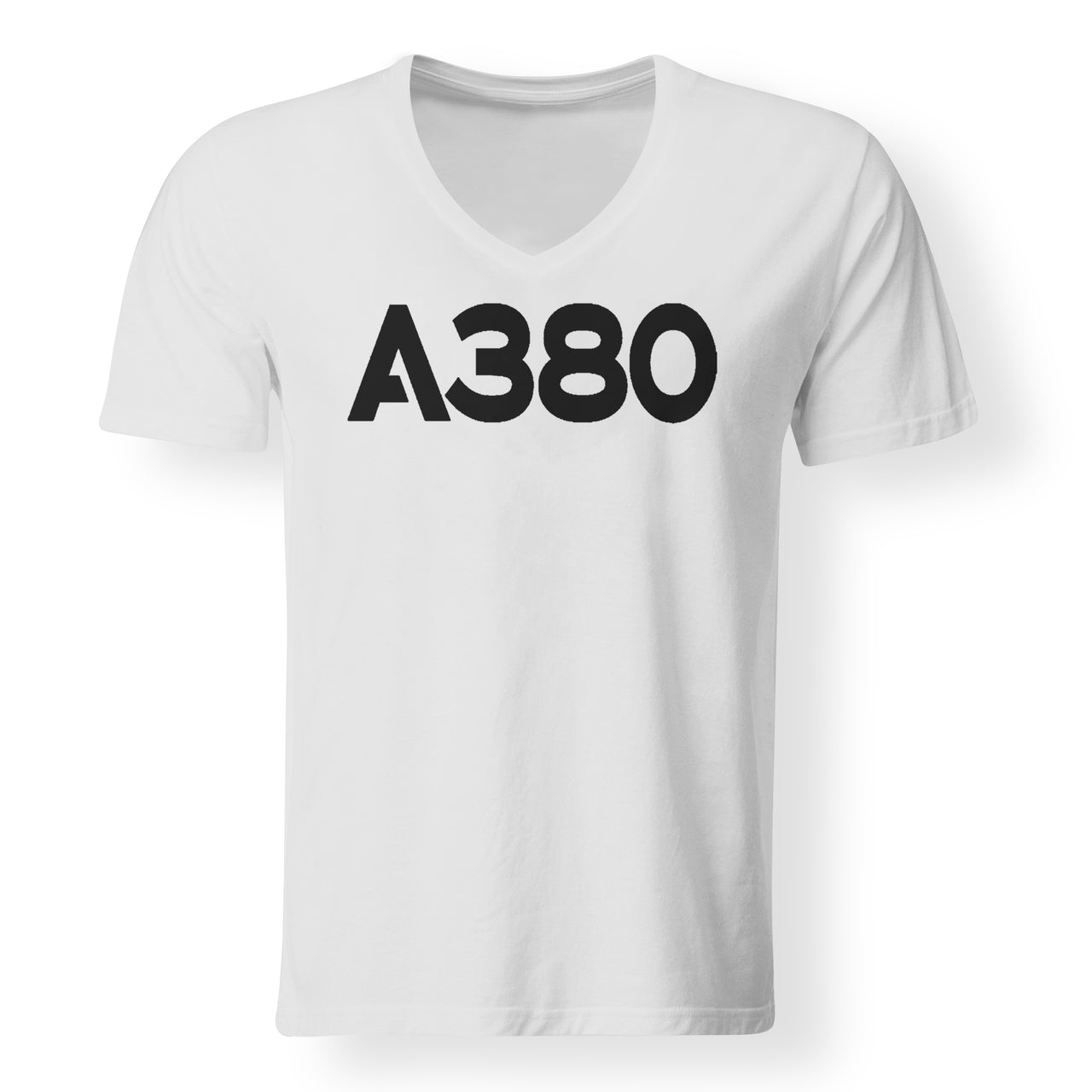 A380 Flat Text Designed V-Neck T-Shirts