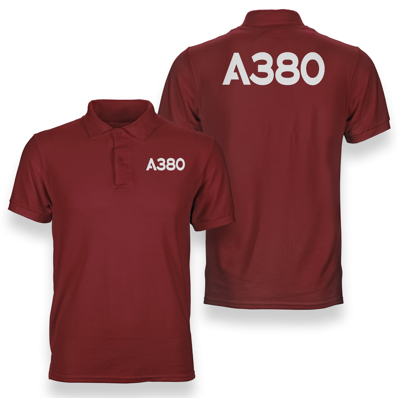 A380 Flat Text Designed Double Side Polo T-Shirts