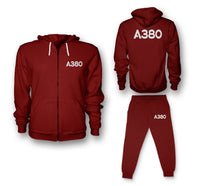 Thumbnail for A380 Flat Text Designed Zipped Hoodies & Sweatpants Set