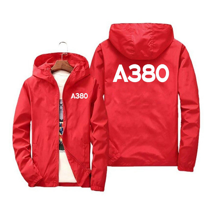 A380 Flat Text Designed Windbreaker Jackets