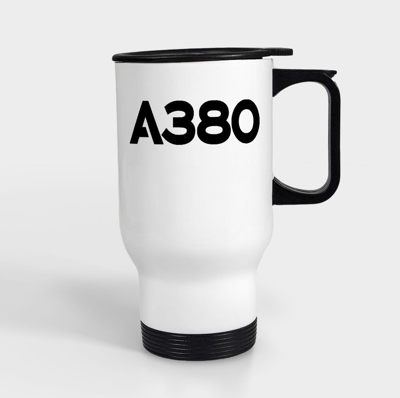 A380 Flat Text Designed Travel Mugs (With Holder)