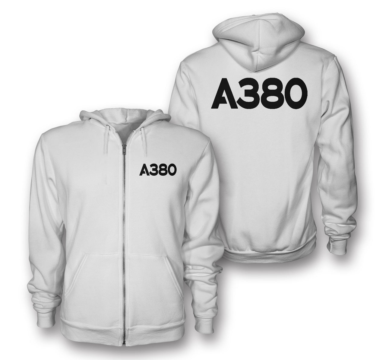 A380 Flat Text Designed Zipped Hoodies