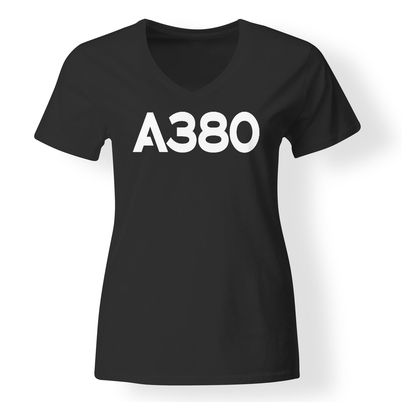 A380 Flat Text Designed V-Neck T-Shirts