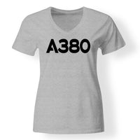 Thumbnail for A380 Flat Text Designed V-Neck T-Shirts