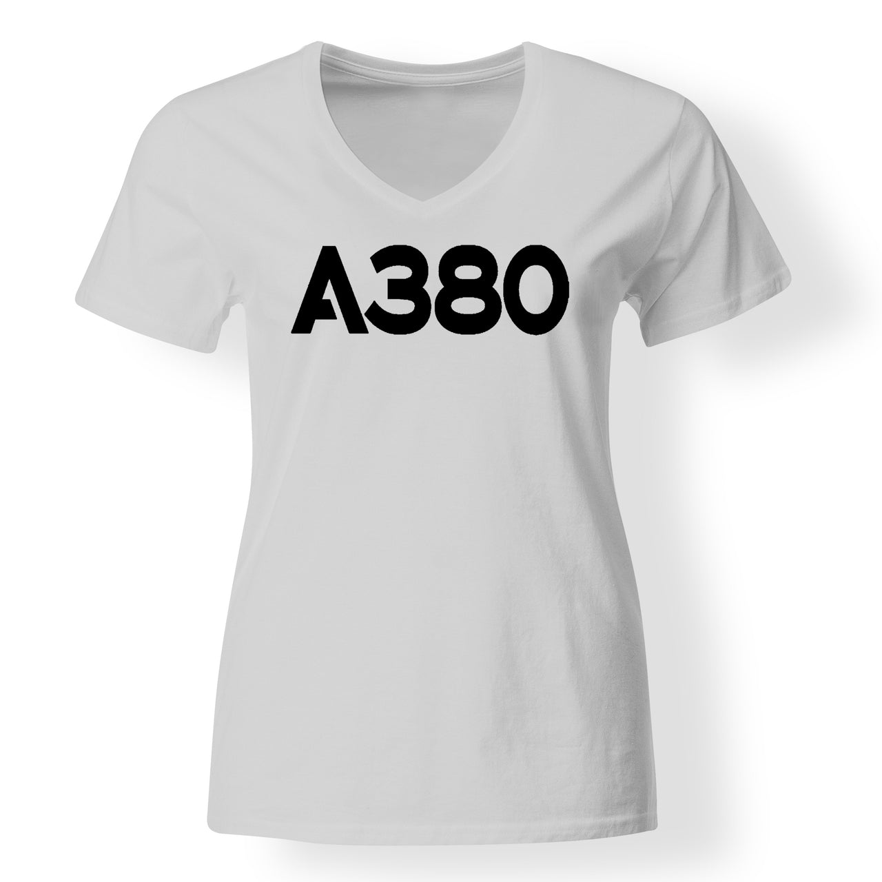 A380 Flat Text Designed V-Neck T-Shirts