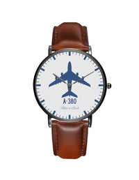 Thumbnail for Airbus A380 aviation-themed slim watch, polished stainless steel.