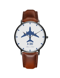 Thumbnail for Airbus A380 Leather Strap Watches Pilot Eyes Store Black & Brown Leather Strap 