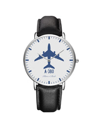 Thumbnail for Airbus A380 Leather Strap Watches Pilot Eyes Store Silver & Black Leather Strap 