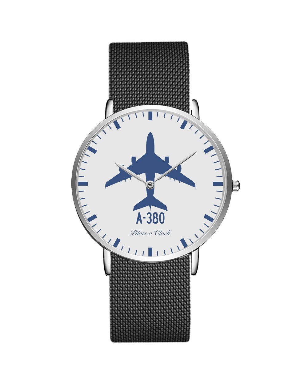 Airbus A380 Stainless Steel Strap Watches Pilot Eyes Store Silver & Black Stainless Steel Strap 