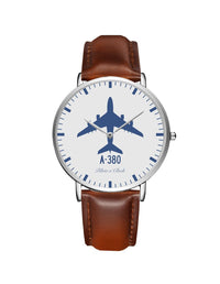 Thumbnail for Airbus A380 Leather Strap Watches Pilot Eyes Store Silver & Brown Leather Strap 