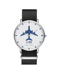 Thumbnail for Airbus A380 Leather Strap Watches Pilot Eyes Store Silver & Black Nylon Strap 