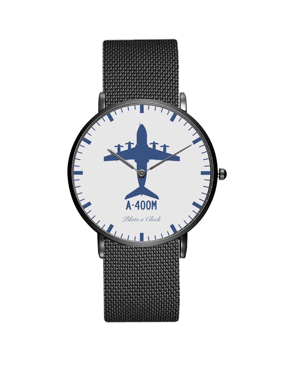Airbus A400M Stainless Steel Strap Watches Pilot Eyes Store Black & Stainless Steel Strap 