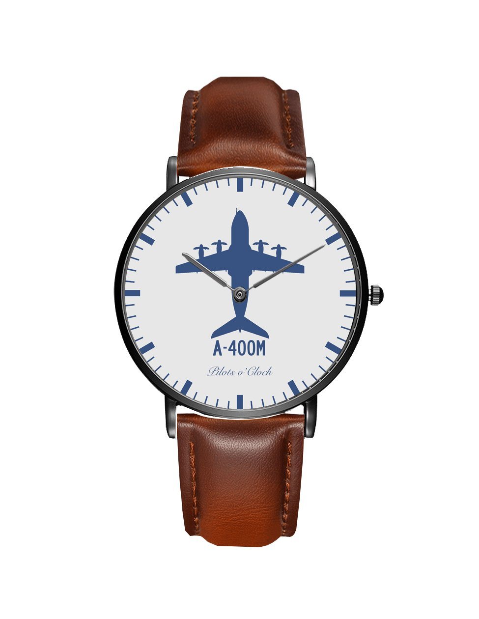Airbus A400M Leather Strap Watches Pilot Eyes Store Black & Brown Leather Strap 