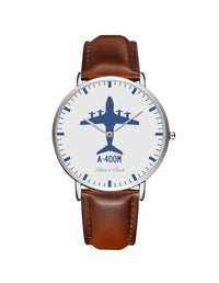 Thumbnail for Airbus A400M Leather Strap Watches Pilot Eyes Store Silver & Brown Leather Strap 