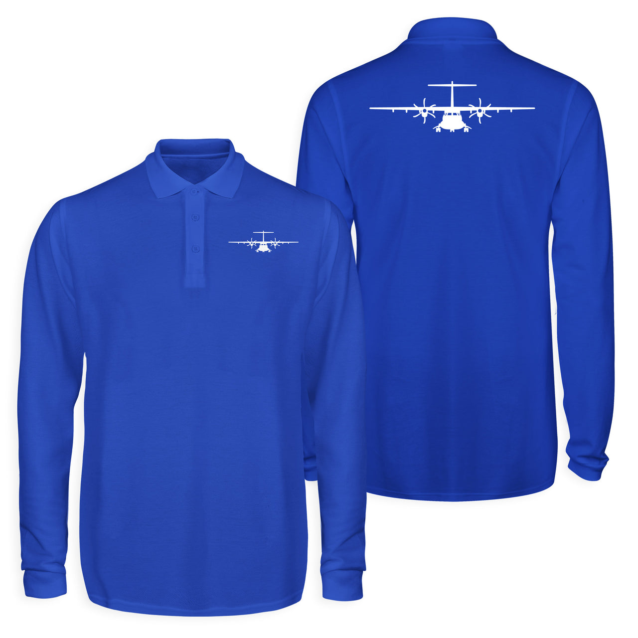 ATR-72 Silhouette Designed Long Sleeve Polo T-Shirts (Double-Side)