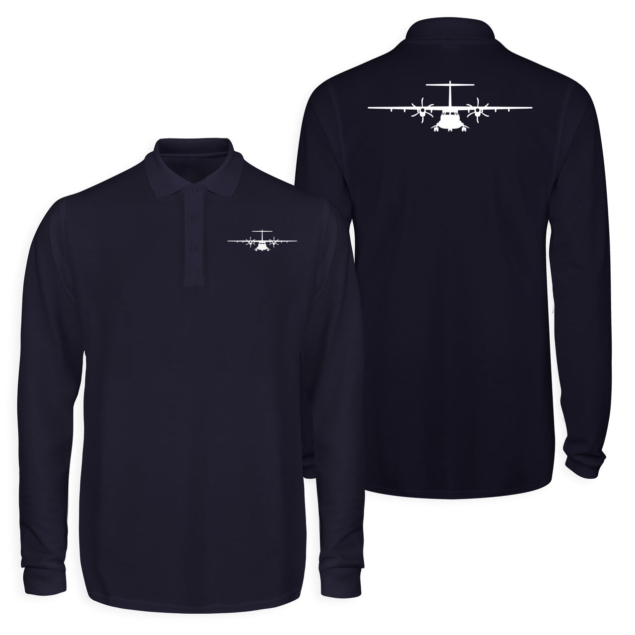 ATR-72 Silhouette Designed Long Sleeve Polo T-Shirts (Double-Side)