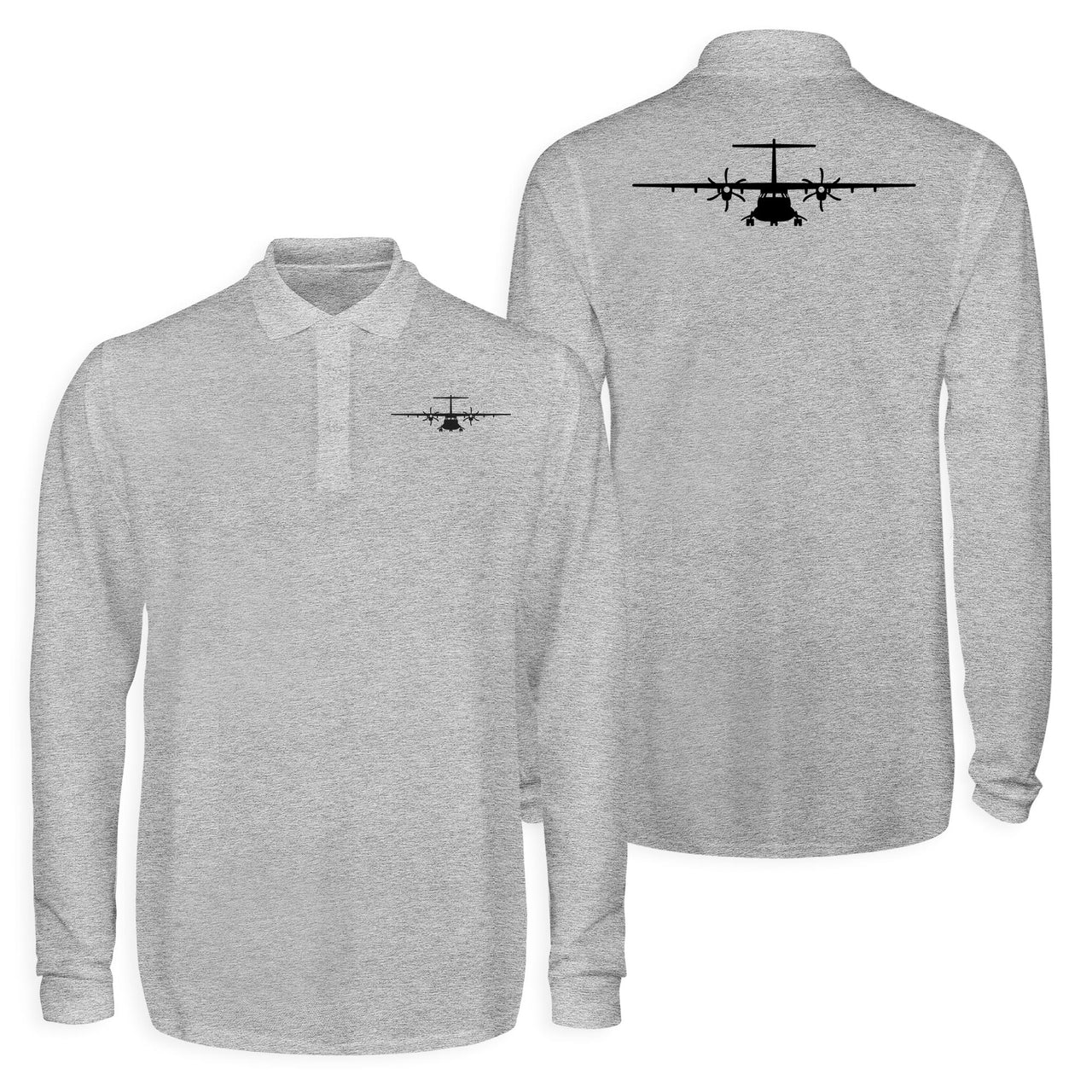 ATR-72 Silhouette Designed Long Sleeve Polo T-Shirts (Double-Side)