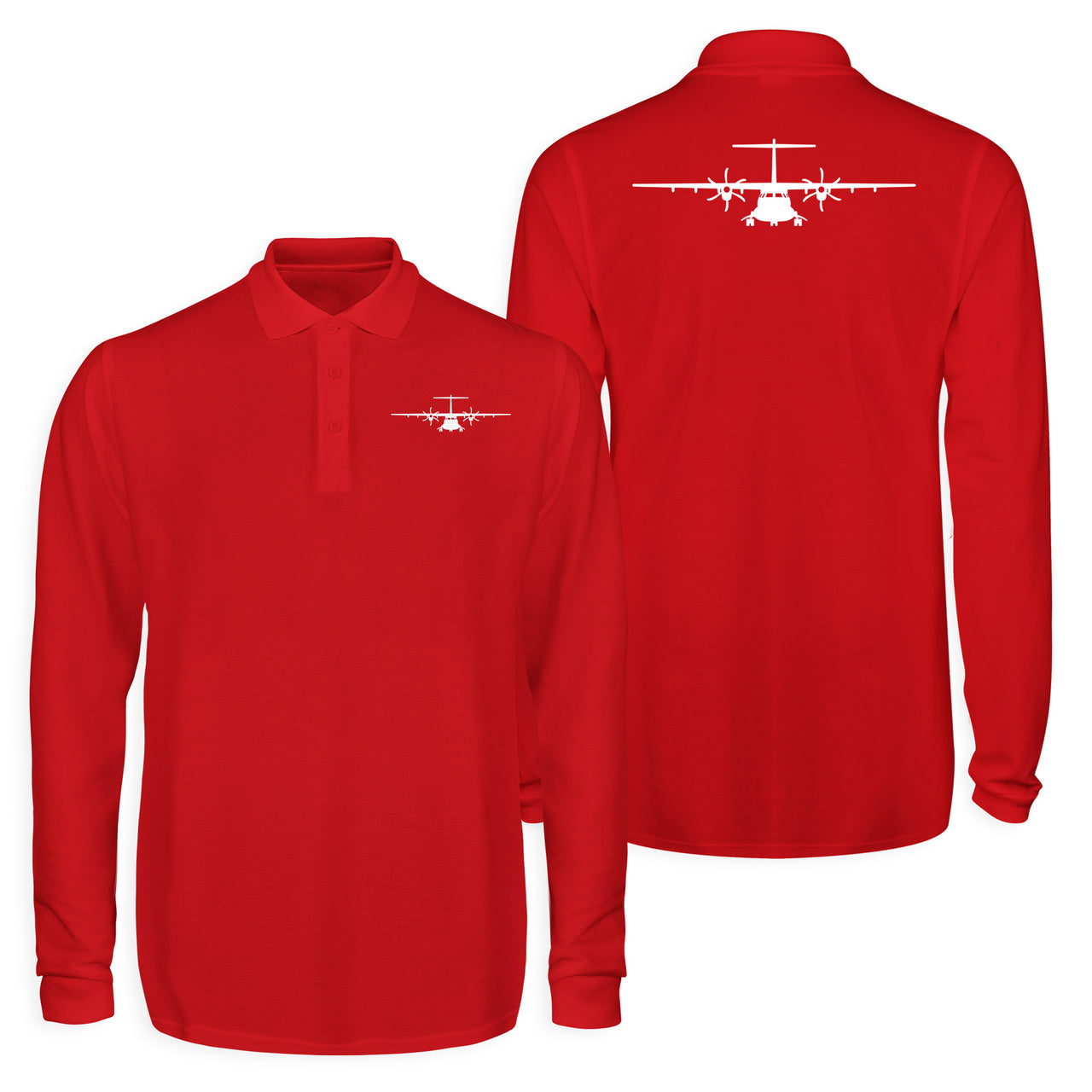 ATR-72 Silhouette Designed Long Sleeve Polo T-Shirts (Double-Side)