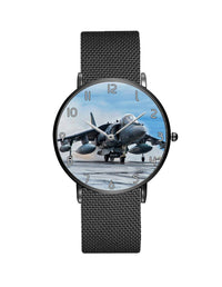 Thumbnail for McDonnell Douglas AV-8B Harrier II Stainless Steel Strap Watches Aviation Shop Black & Stainless Steel Strap 