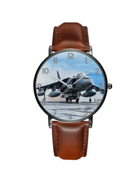 Thumbnail for McDonnell Douglas AV-8B Harrier II Leather Strap Watches Aviation Shop Black & Brown Leather Strap 