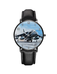 Thumbnail for McDonnell Douglas AV-8B Harrier II Leather Strap Watches Aviation Shop Black & Black Leather Strap 